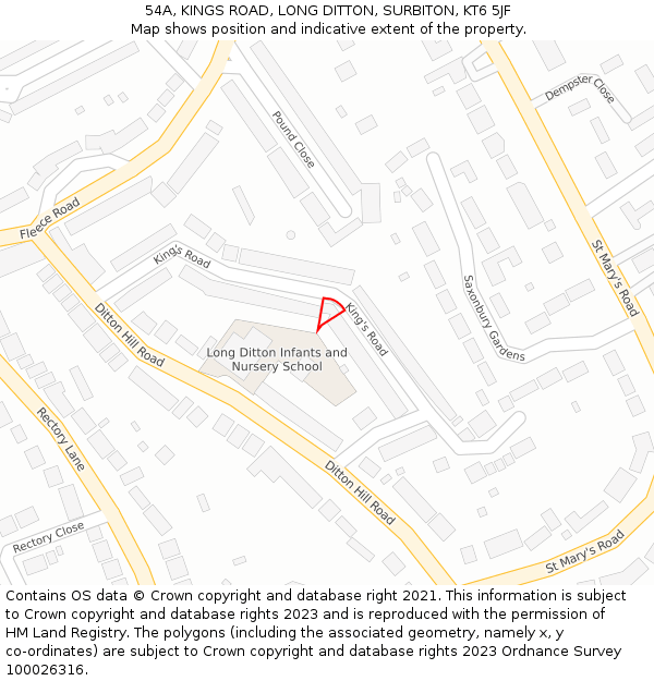 54A, KINGS ROAD, LONG DITTON, SURBITON, KT6 5JF: Location map and indicative extent of plot