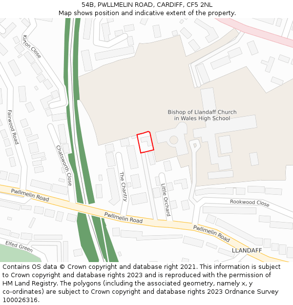 54B, PWLLMELIN ROAD, CARDIFF, CF5 2NL: Location map and indicative extent of plot