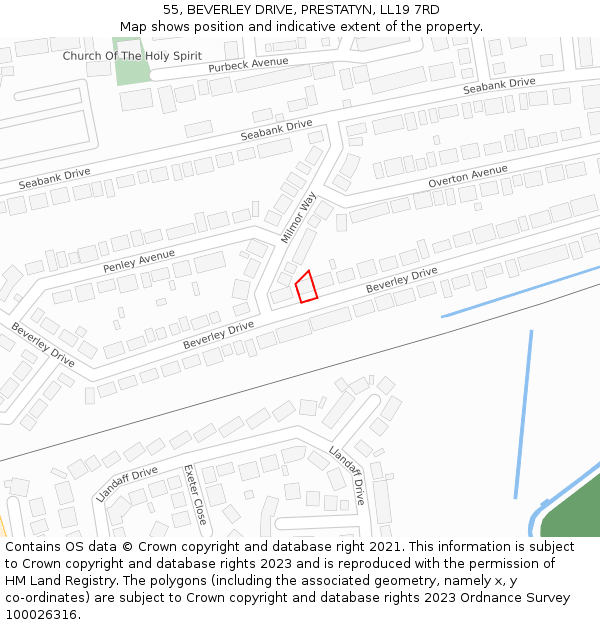 55, BEVERLEY DRIVE, PRESTATYN, LL19 7RD: Location map and indicative extent of plot