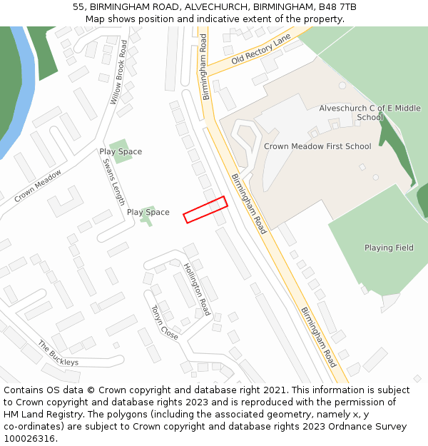 55, BIRMINGHAM ROAD, ALVECHURCH, BIRMINGHAM, B48 7TB: Location map and indicative extent of plot