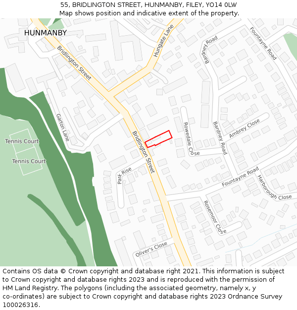 55, BRIDLINGTON STREET, HUNMANBY, FILEY, YO14 0LW: Location map and indicative extent of plot