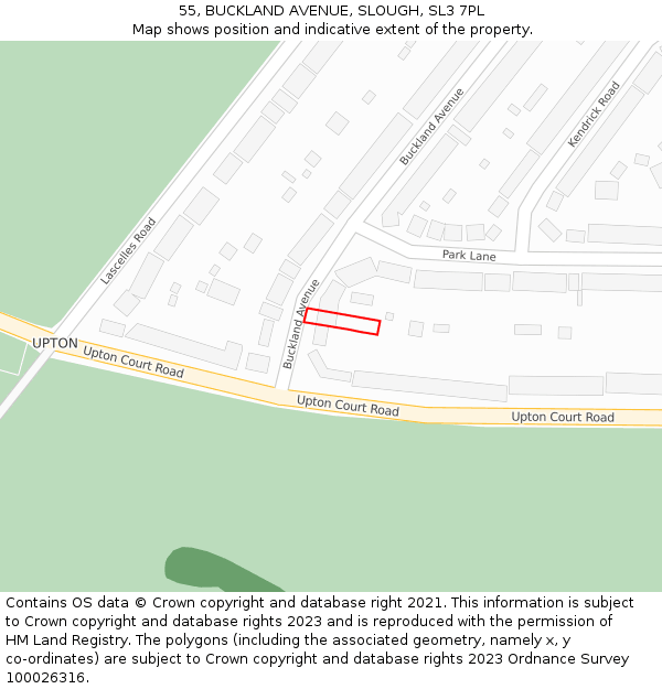 55, BUCKLAND AVENUE, SLOUGH, SL3 7PL: Location map and indicative extent of plot