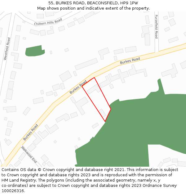 55, BURKES ROAD, BEACONSFIELD, HP9 1PW: Location map and indicative extent of plot