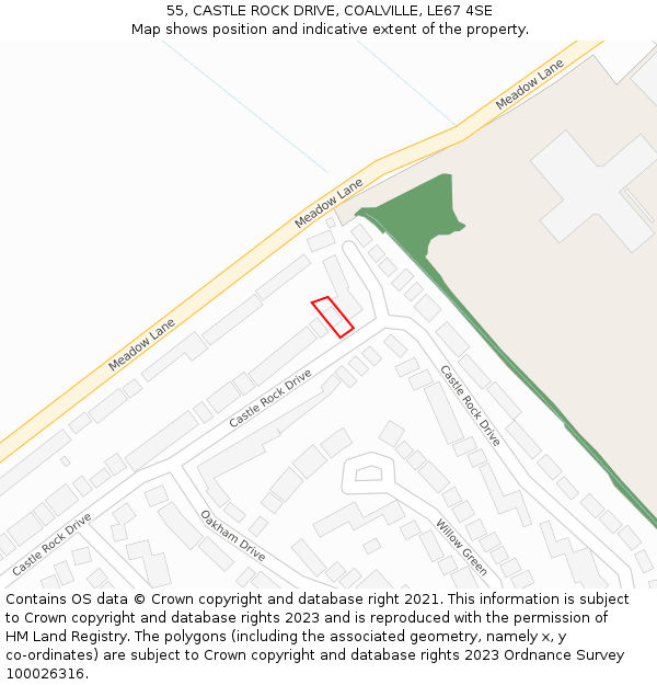 55, CASTLE ROCK DRIVE, COALVILLE, LE67 4SE: Location map and indicative extent of plot