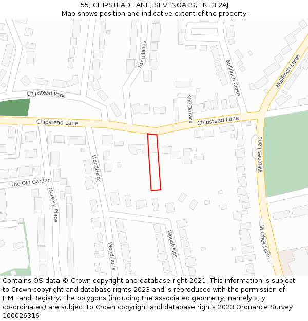 55, CHIPSTEAD LANE, SEVENOAKS, TN13 2AJ: Location map and indicative extent of plot