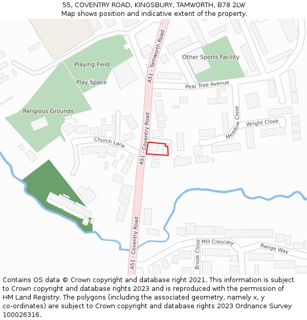 55, COVENTRY ROAD, KINGSBURY, TAMWORTH, B78 2LW: Location map and indicative extent of plot