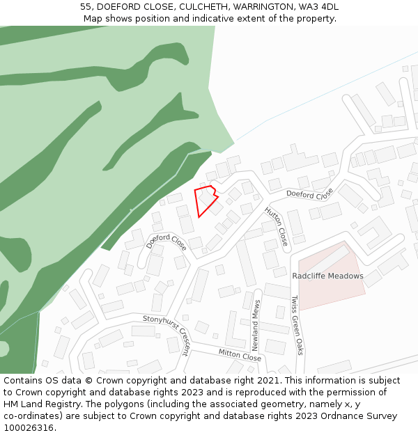 55, DOEFORD CLOSE, CULCHETH, WARRINGTON, WA3 4DL: Location map and indicative extent of plot