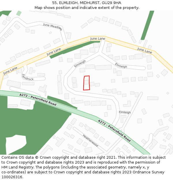 55, ELMLEIGH, MIDHURST, GU29 9HA: Location map and indicative extent of plot