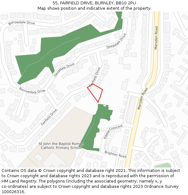 55, FAIRFIELD DRIVE, BURNLEY, BB10 2PU: Location map and indicative extent of plot