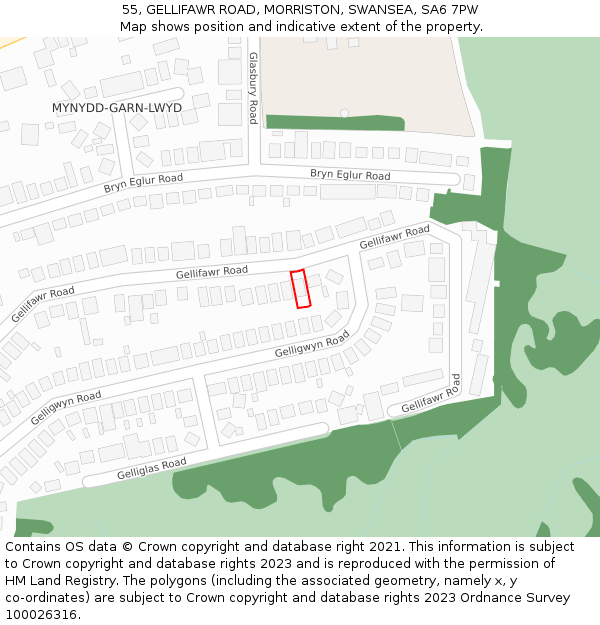 55, GELLIFAWR ROAD, MORRISTON, SWANSEA, SA6 7PW: Location map and indicative extent of plot