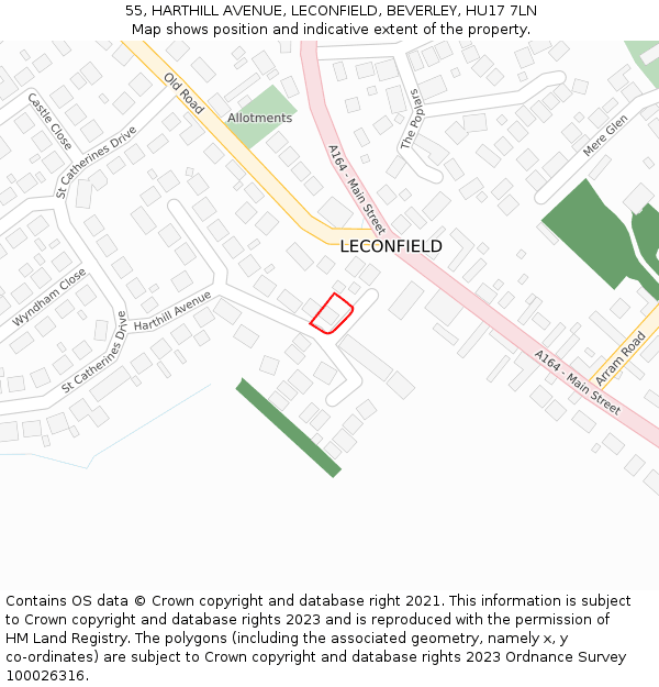 55, HARTHILL AVENUE, LECONFIELD, BEVERLEY, HU17 7LN: Location map and indicative extent of plot