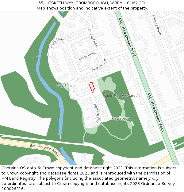 55, HESKETH WAY, BROMBOROUGH, WIRRAL, CH62 2EL: Location map and indicative extent of plot