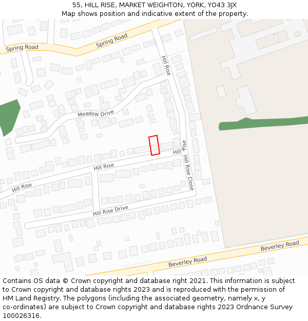 55, HILL RISE, MARKET WEIGHTON, YORK, YO43 3JX: Location map and indicative extent of plot