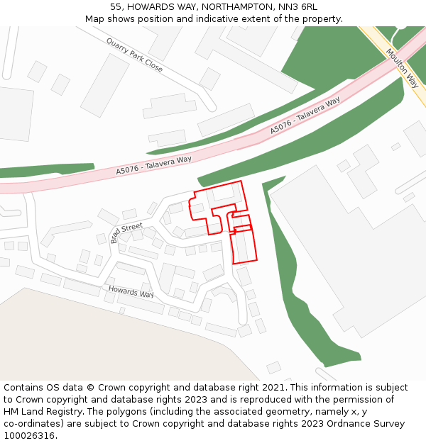 55, HOWARDS WAY, NORTHAMPTON, NN3 6RL: Location map and indicative extent of plot