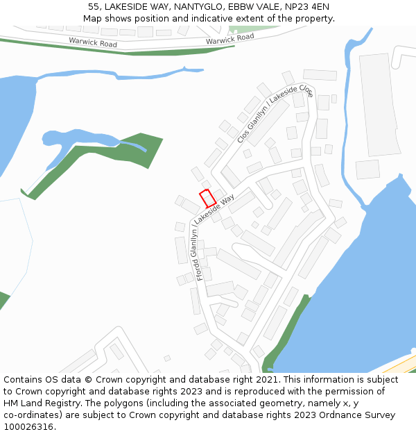 55, LAKESIDE WAY, NANTYGLO, EBBW VALE, NP23 4EN: Location map and indicative extent of plot