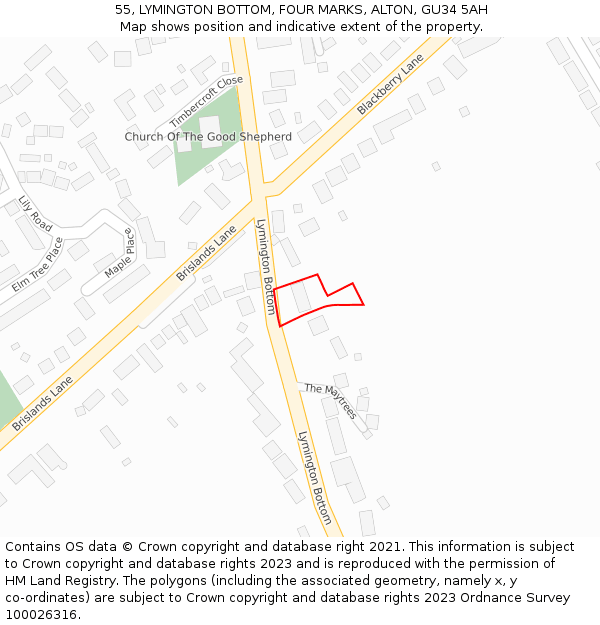 55, LYMINGTON BOTTOM, FOUR MARKS, ALTON, GU34 5AH: Location map and indicative extent of plot