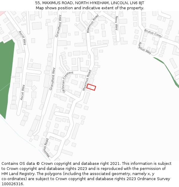 55, MAXIMUS ROAD, NORTH HYKEHAM, LINCOLN, LN6 8JT: Location map and indicative extent of plot