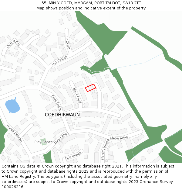 55, MIN Y COED, MARGAM, PORT TALBOT, SA13 2TE: Location map and indicative extent of plot