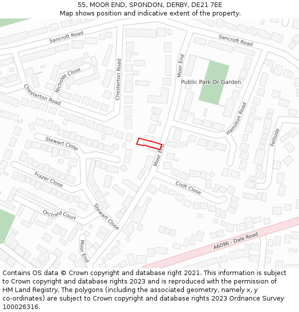 55, MOOR END, SPONDON, DERBY, DE21 7EE: Location map and indicative extent of plot