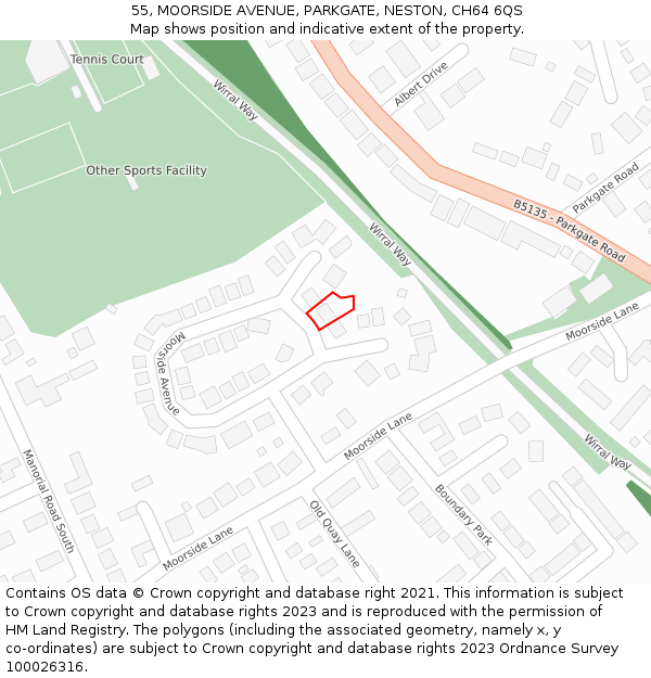 55, MOORSIDE AVENUE, PARKGATE, NESTON, CH64 6QS: Location map and indicative extent of plot