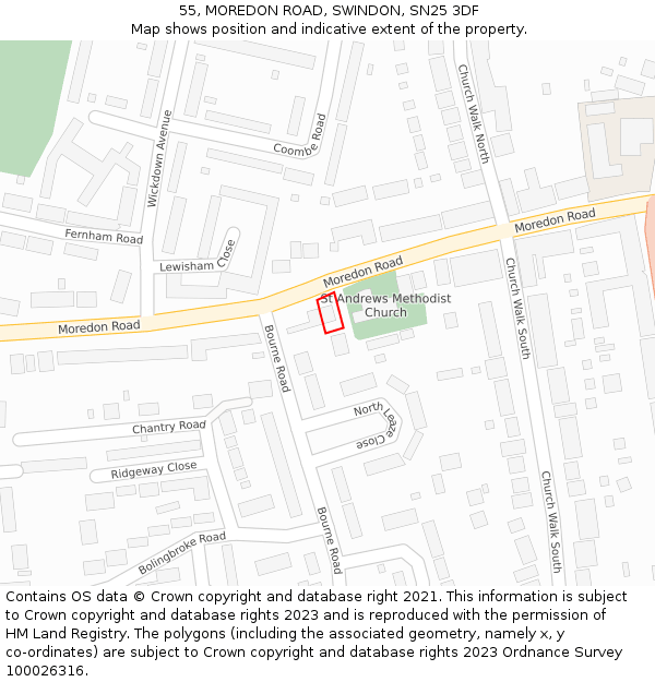 55, MOREDON ROAD, SWINDON, SN25 3DF: Location map and indicative extent of plot