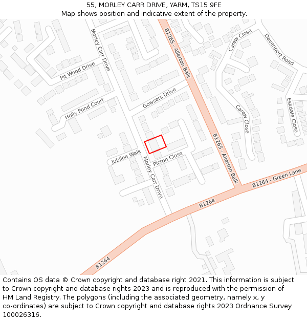 55, MORLEY CARR DRIVE, YARM, TS15 9FE: Location map and indicative extent of plot