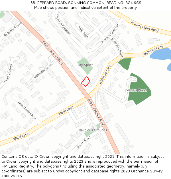 55, PEPPARD ROAD, SONNING COMMON, READING, RG4 9SS: Location map and indicative extent of plot