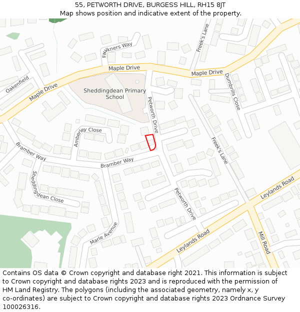 55, PETWORTH DRIVE, BURGESS HILL, RH15 8JT: Location map and indicative extent of plot