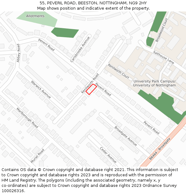 55, PEVERIL ROAD, BEESTON, NOTTINGHAM, NG9 2HY: Location map and indicative extent of plot