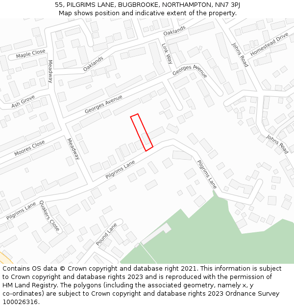 55, PILGRIMS LANE, BUGBROOKE, NORTHAMPTON, NN7 3PJ: Location map and indicative extent of plot