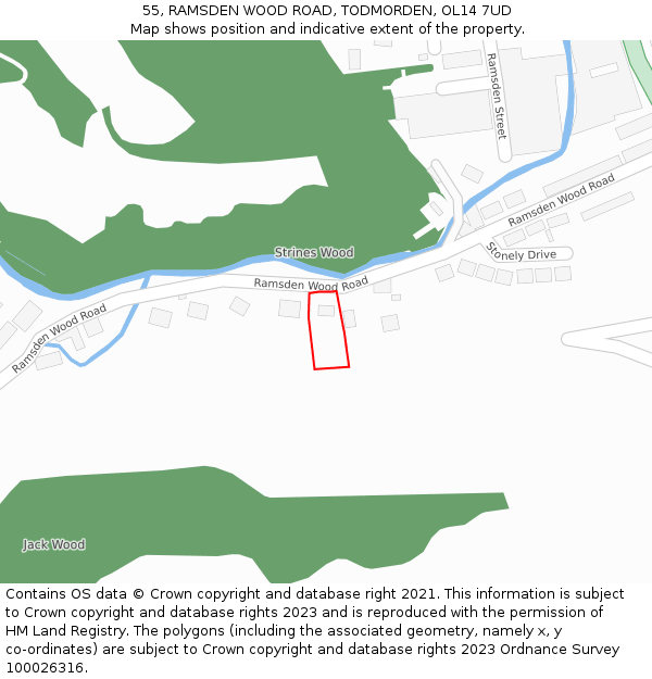 55, RAMSDEN WOOD ROAD, TODMORDEN, OL14 7UD: Location map and indicative extent of plot