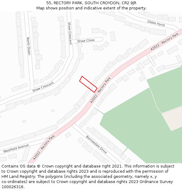 55, RECTORY PARK, SOUTH CROYDON, CR2 9JR: Location map and indicative extent of plot