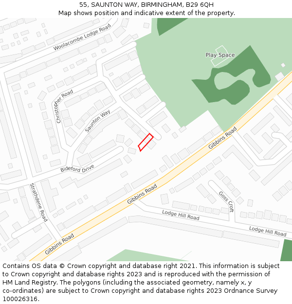 55, SAUNTON WAY, BIRMINGHAM, B29 6QH: Location map and indicative extent of plot