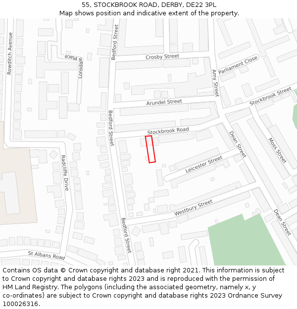 55, STOCKBROOK ROAD, DERBY, DE22 3PL: Location map and indicative extent of plot