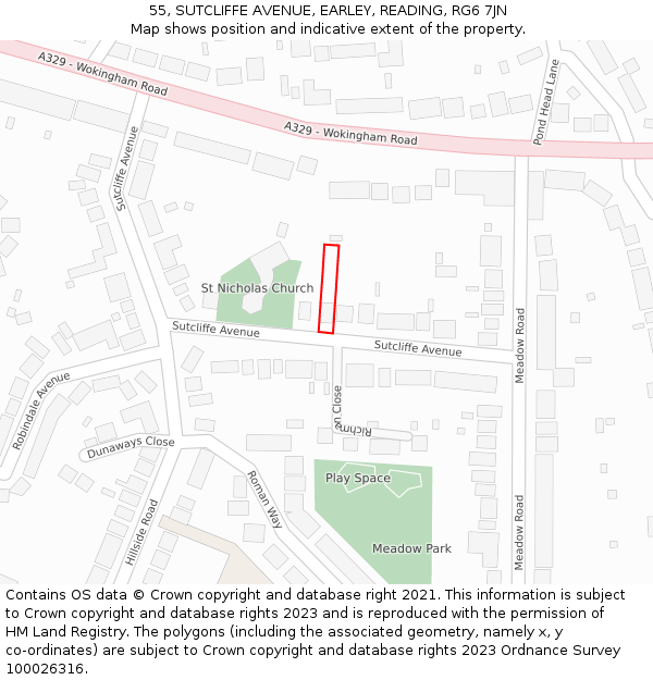 55, SUTCLIFFE AVENUE, EARLEY, READING, RG6 7JN: Location map and indicative extent of plot