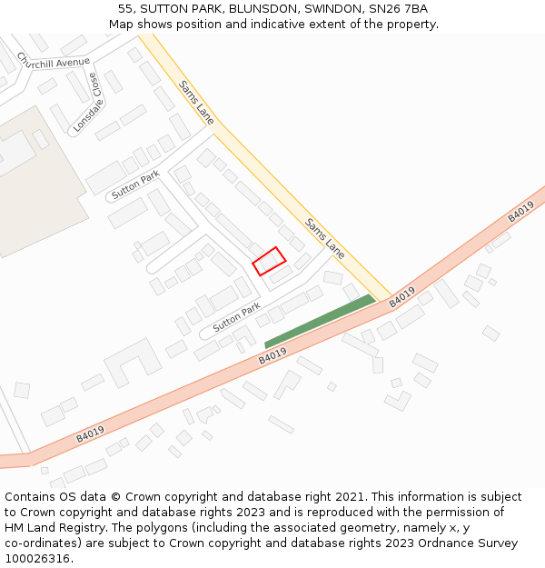 55, SUTTON PARK, BLUNSDON, SWINDON, SN26 7BA: Location map and indicative extent of plot