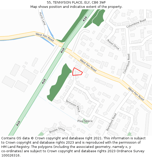 55, TENNYSON PLACE, ELY, CB6 3WF: Location map and indicative extent of plot