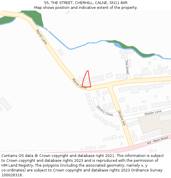 55, THE STREET, CHERHILL, CALNE, SN11 8XR: Location map and indicative extent of plot