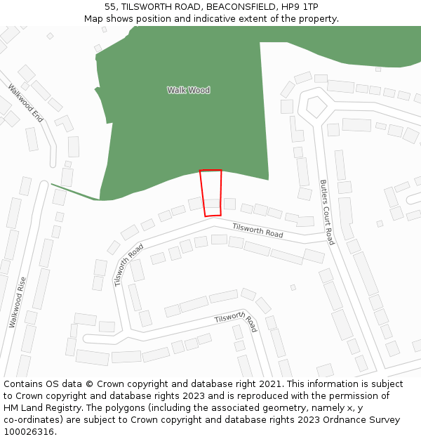 55, TILSWORTH ROAD, BEACONSFIELD, HP9 1TP: Location map and indicative extent of plot