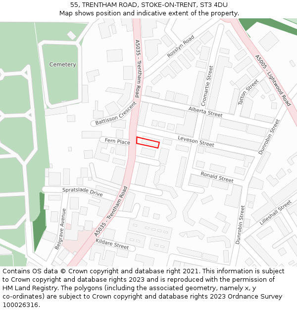 55, TRENTHAM ROAD, STOKE-ON-TRENT, ST3 4DU: Location map and indicative extent of plot