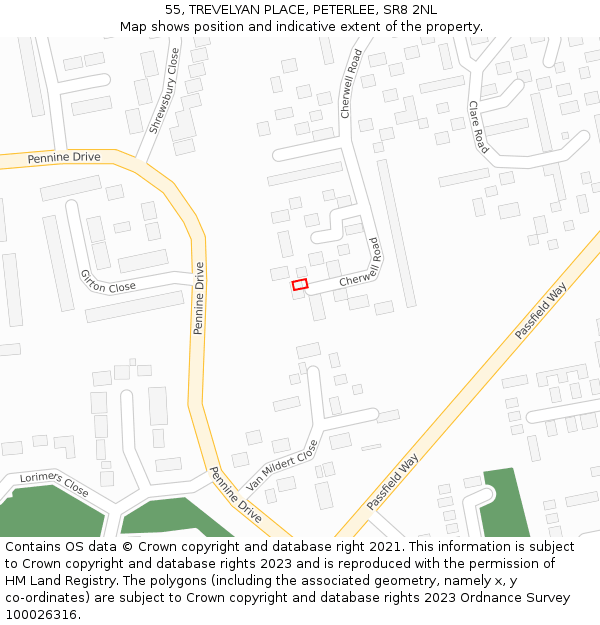 55, TREVELYAN PLACE, PETERLEE, SR8 2NL: Location map and indicative extent of plot