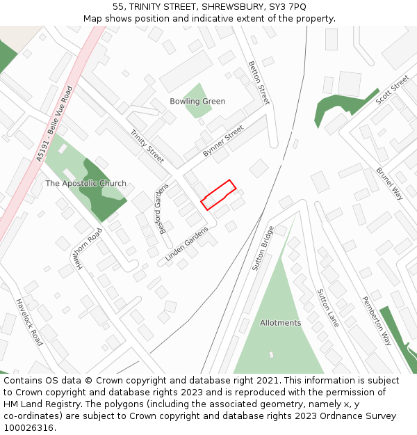 55, TRINITY STREET, SHREWSBURY, SY3 7PQ: Location map and indicative extent of plot