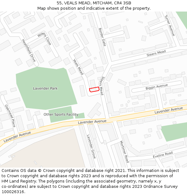 55, VEALS MEAD, MITCHAM, CR4 3SB: Location map and indicative extent of plot