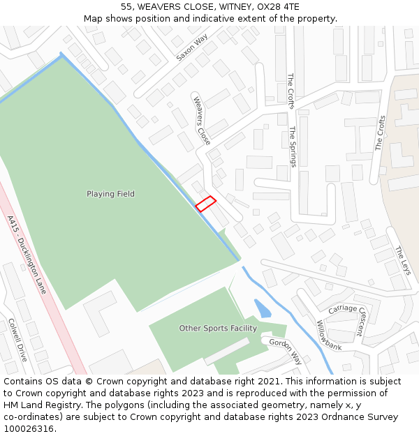 55, WEAVERS CLOSE, WITNEY, OX28 4TE: Location map and indicative extent of plot