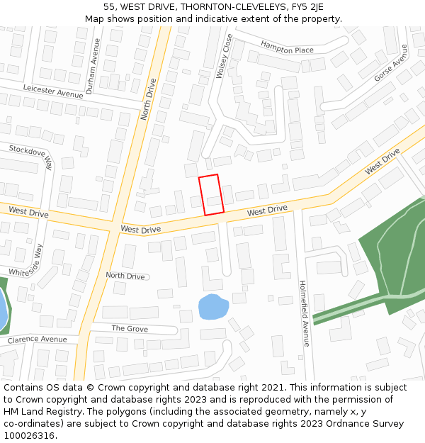 55, WEST DRIVE, THORNTON-CLEVELEYS, FY5 2JE: Location map and indicative extent of plot