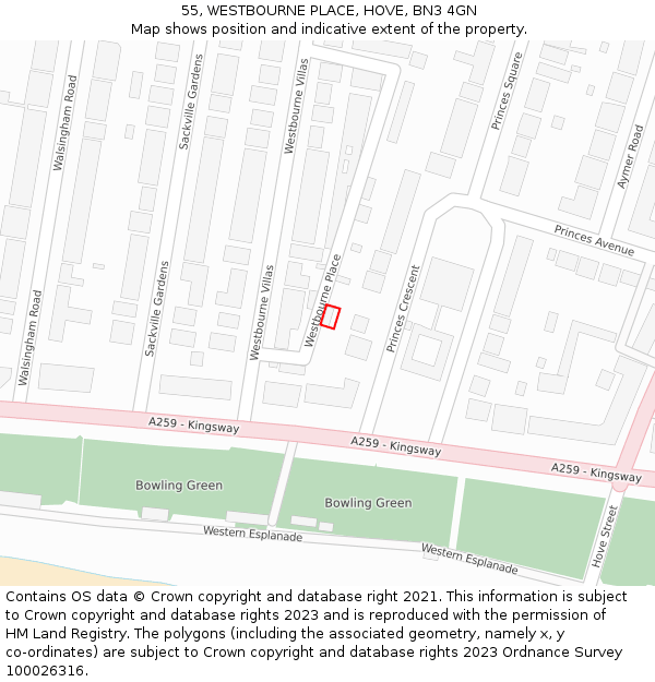 55, WESTBOURNE PLACE, HOVE, BN3 4GN: Location map and indicative extent of plot