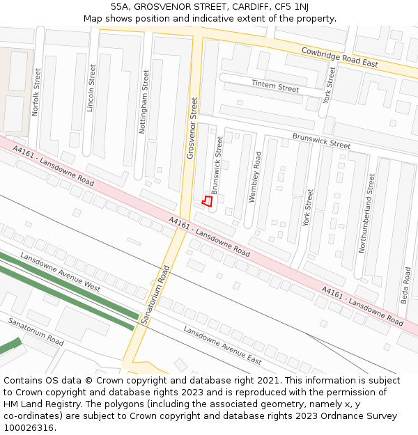 55A, GROSVENOR STREET, CARDIFF, CF5 1NJ: Location map and indicative extent of plot