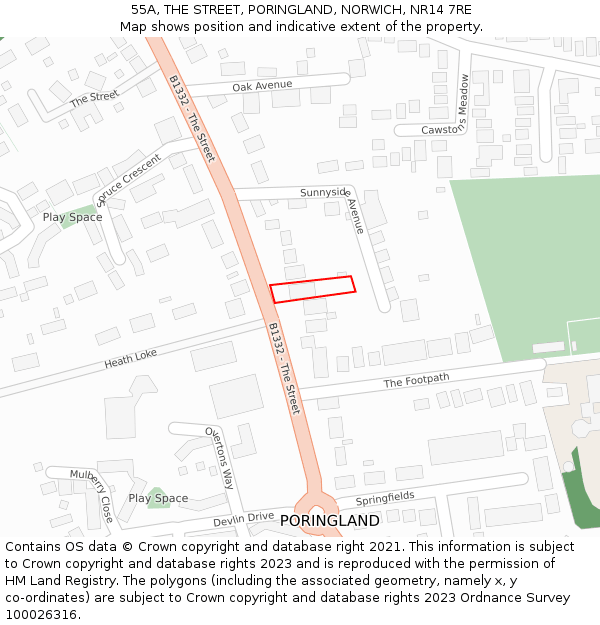 55A, THE STREET, PORINGLAND, NORWICH, NR14 7RE: Location map and indicative extent of plot