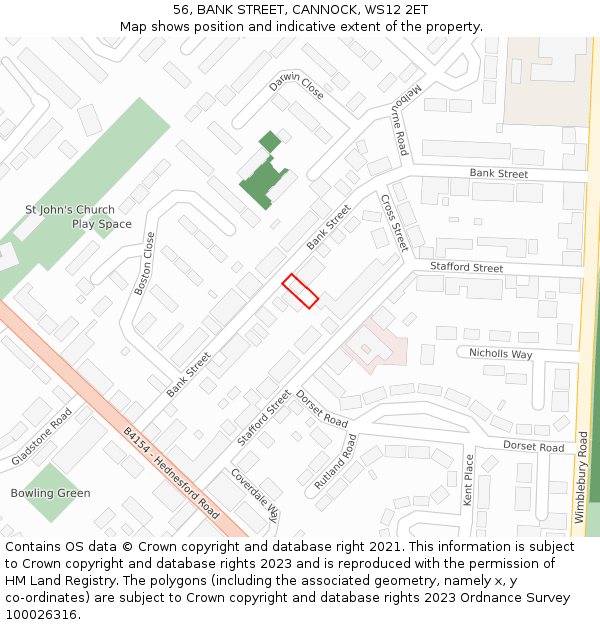 56, BANK STREET, CANNOCK, WS12 2ET: Location map and indicative extent of plot