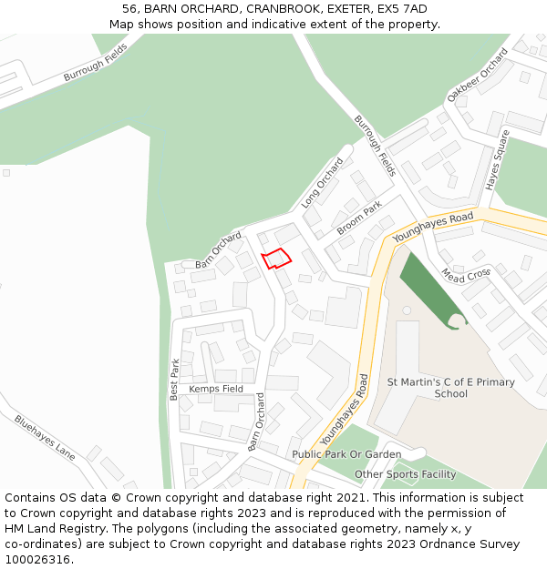 56, BARN ORCHARD, CRANBROOK, EXETER, EX5 7AD: Location map and indicative extent of plot